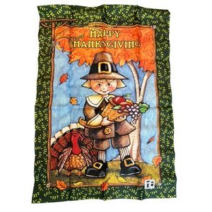 Vtg MARY ENGELBREIT Happy Thanksgiving Flag Hamilton 28x40 Indoor Outdoor NIP